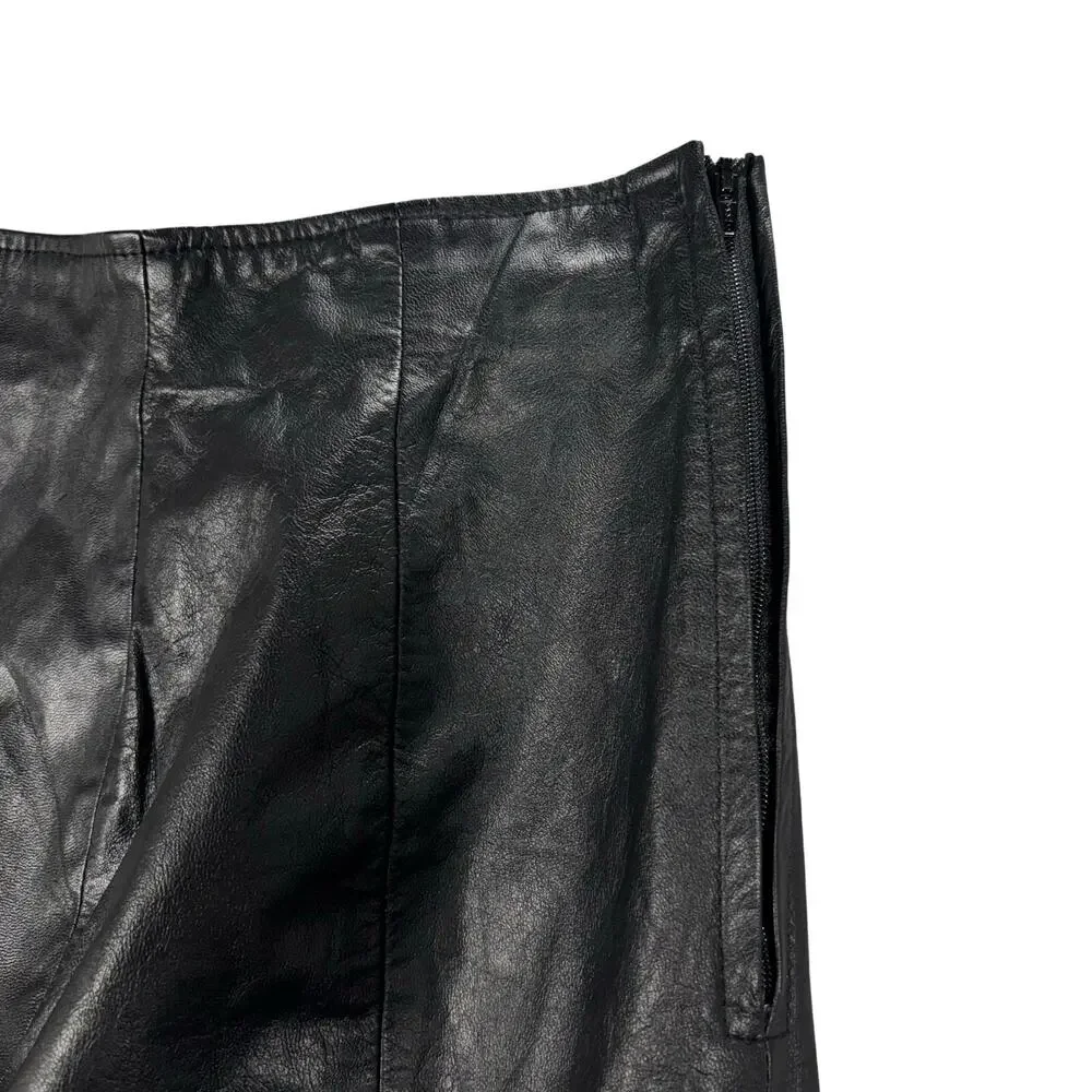 Byrnes & Baker Genuine Leather Black Mini Skirt Size 8 Y2K Minimalist Chic Retro